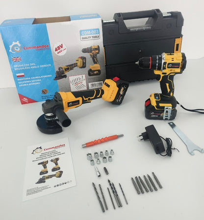 Angle Grinder & Hammer Drill 2 in 1 COMMANDOZ 48V MAX Brushless with 2 Batteries 6Ah