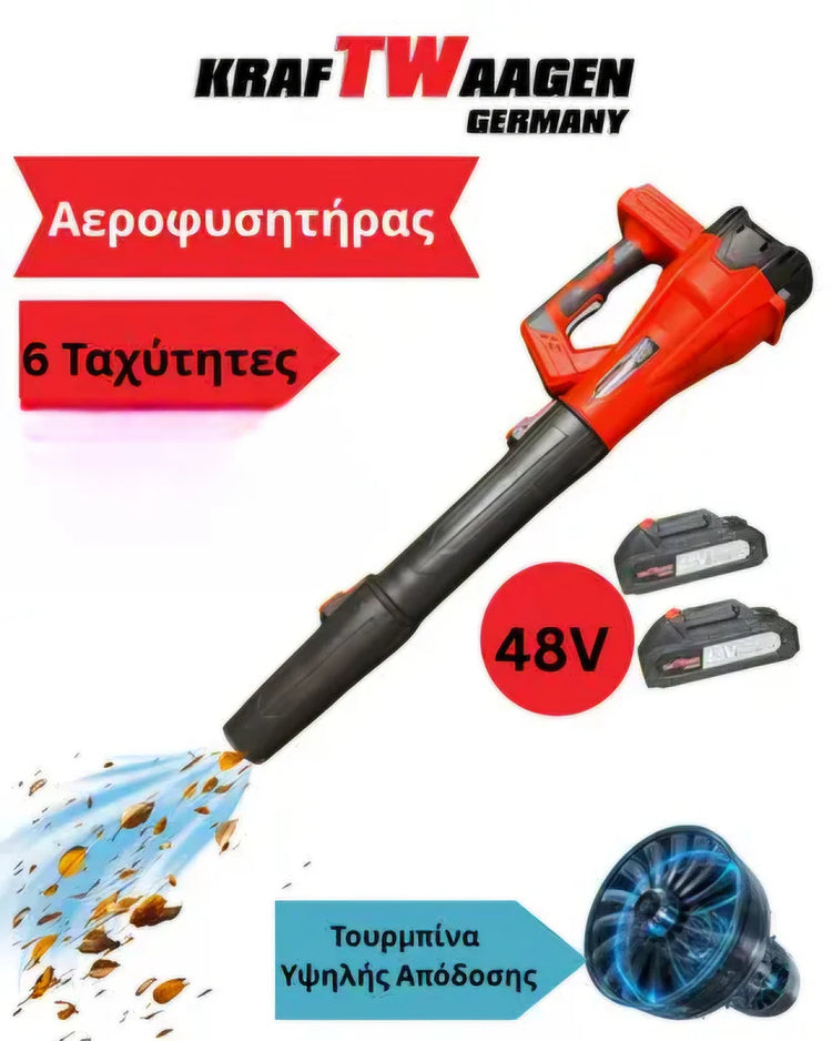 KRAFTWAAGEN TURBO BLOWER WITH 6 SPEEDS CORDLESS WITH 2 BATTERIES
